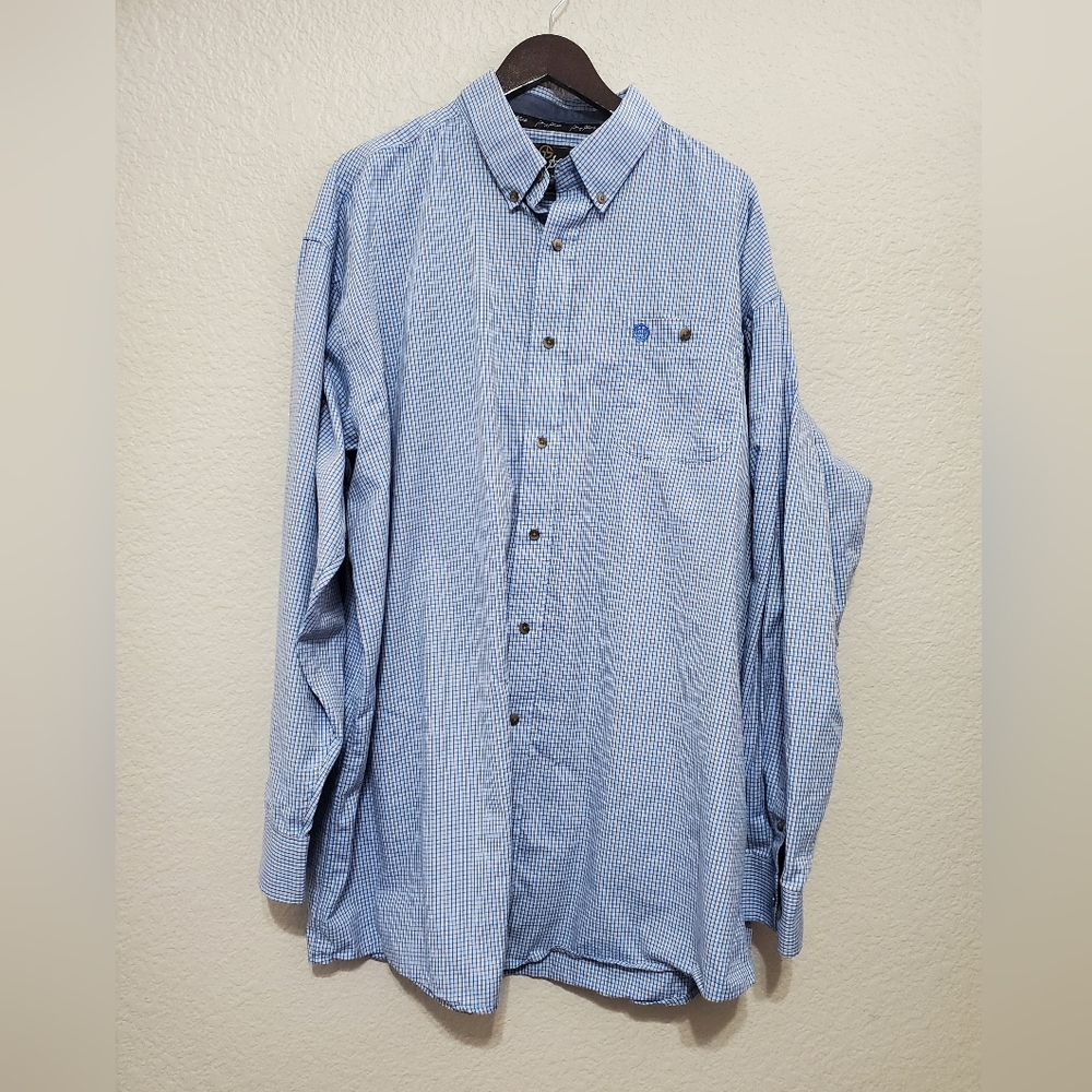 George Strait X Wrangler Light Blue Checker Long Sleeve Button-Up Shirt Men's 3X